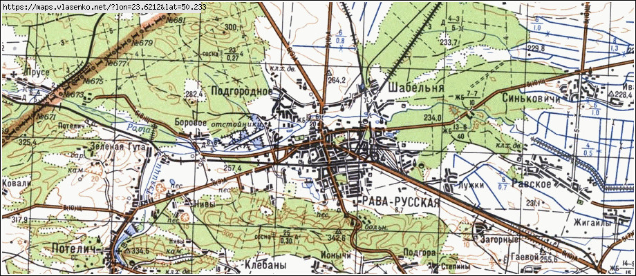 Карта РАВА-РУСЬКА, Львівська область, Жовківський район