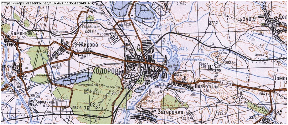 Карта ХОДОРІВ, Львівська область, Жидачівський район