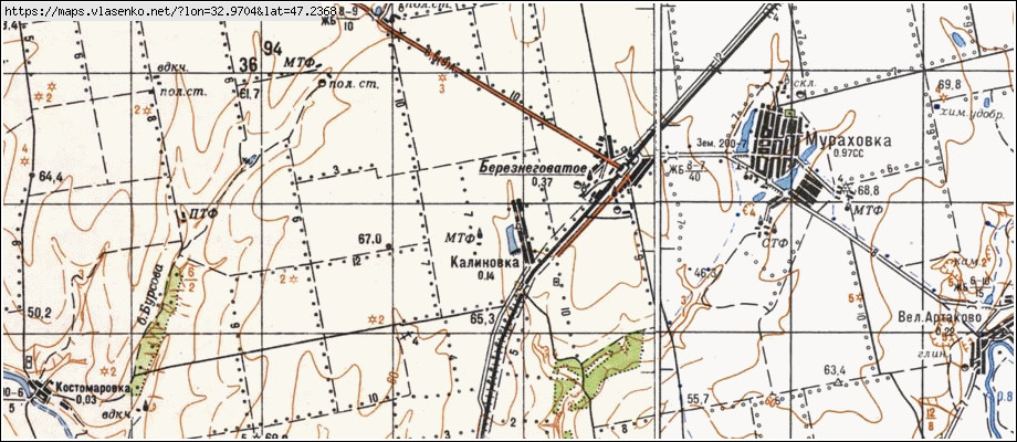 Карта КАЛИНІВКА, Миколаївська область, Березнегуватський район