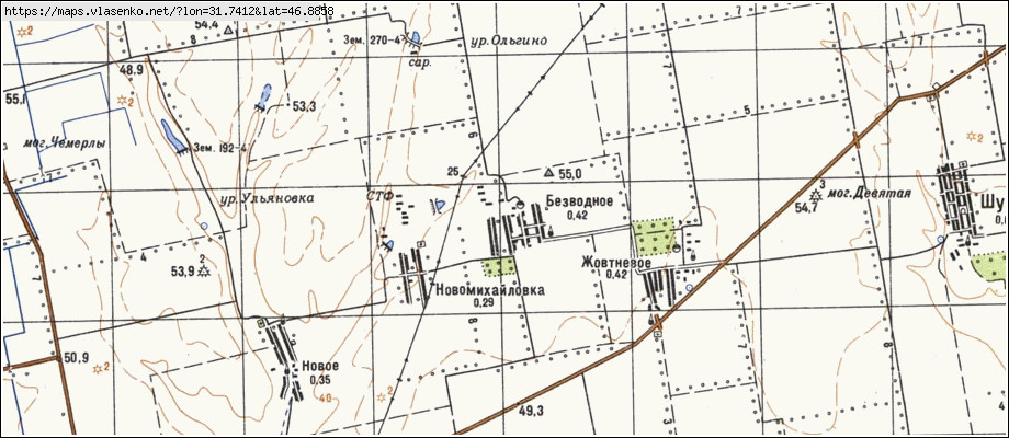 Карта БЕЗВОДНЕ, Миколаївська область, Миколаївський район