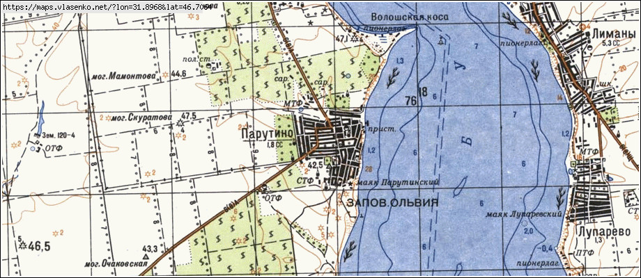Карта ПАРУТИНЕ, Миколаївська область, Очаківський район