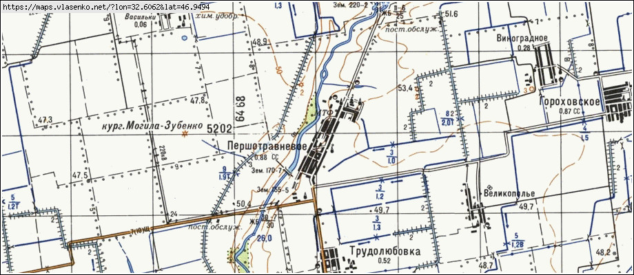 Карта ПЕРШОТРАВНЕВЕ, Миколаївська область, Снігурівський район
