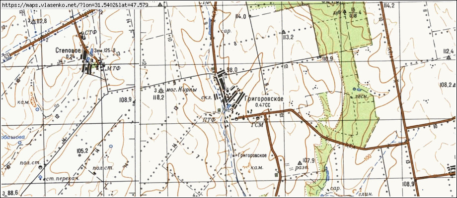 Карта ГРИГОРІВСЬКЕ, Миколаївська область, Вознесенський район