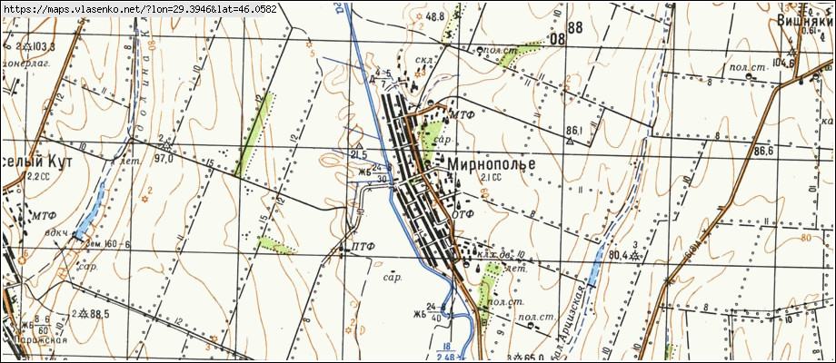 Карта МИРНОПІЛЛЯ, Одеська область, Арцизький район