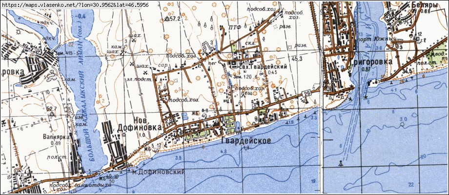 Карта ГВАРДІЙСЬКЕ, Одеська область, Комінтернівський район