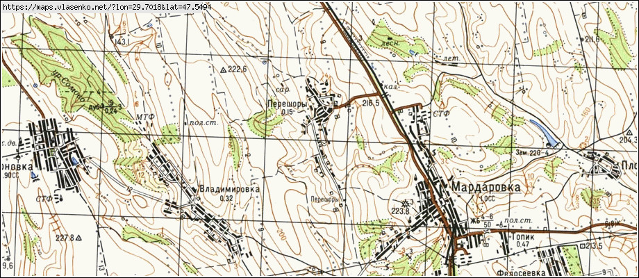 Карта ПЕРЕШОРИ, Одеська область, Котовський район