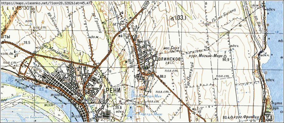 Карта ДОЛИНСЬКЕ, Одеська область, Ренійський район