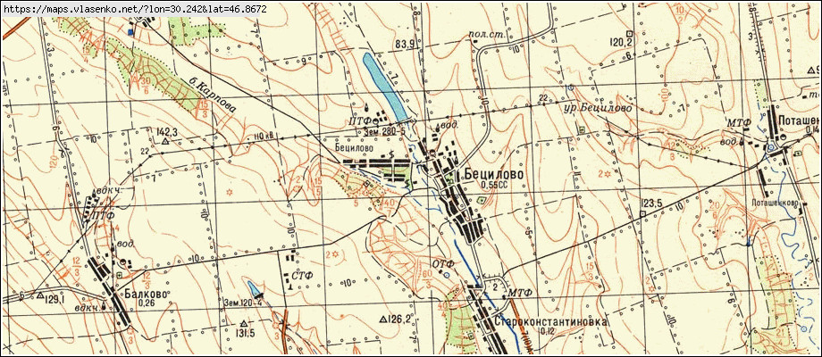 Карта БЕЦИЛОВЕ, Одеська область, Роздільнянський район