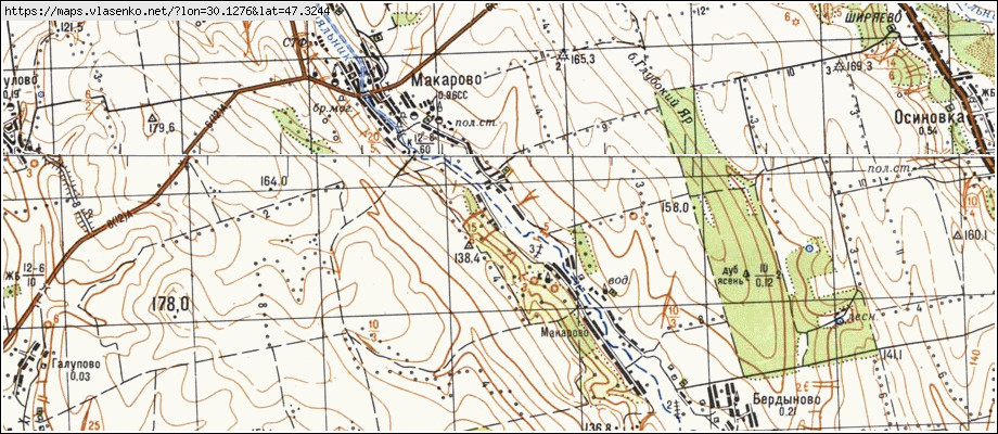 Карта МАКАРОВЕ, Одеська область, Ширяївський район