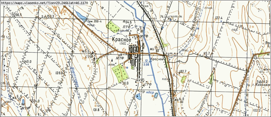 Карта КРАСНЕ, Одеська область, Тарутинський район