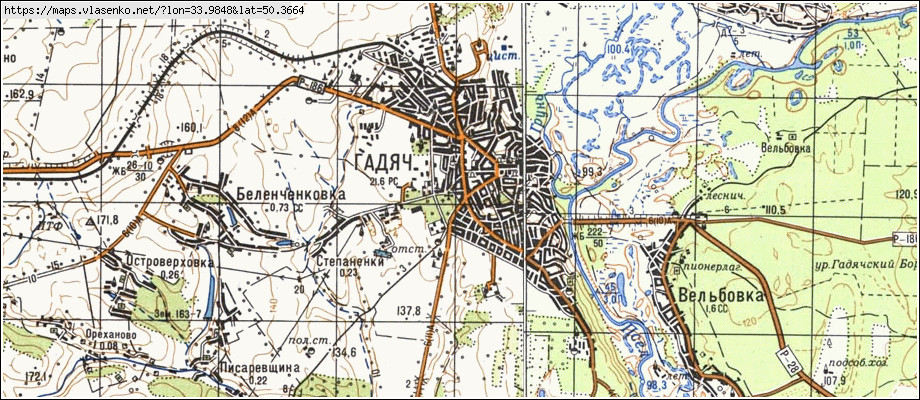 Карта ГАДЯЧ, Полтавська область, Гадяцький район