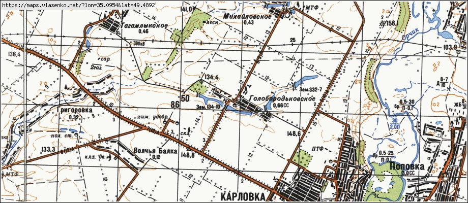 Карта ГОЛОБОРОДЬКІВСЬКЕ, Полтавська область, Карлівський район