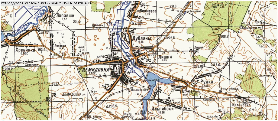 Карта ЛІШНЯ, Рівненська область, Демидівський район