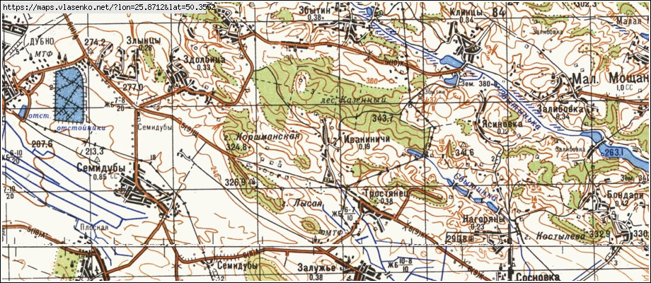 Карта ІВАНИНИЧІ, Рівненська область, Дубенський район