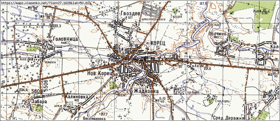 Карта КОРЕЦЬ, Рівненська область, Корецький район