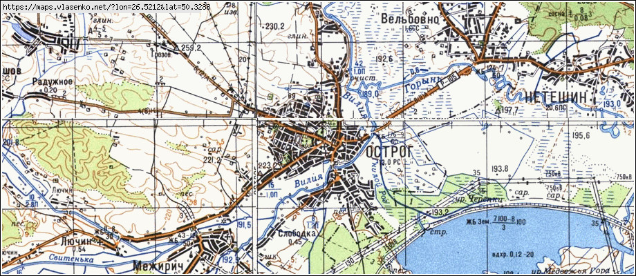 Карта ОСТРОГ, Рівненська область, м Острог район