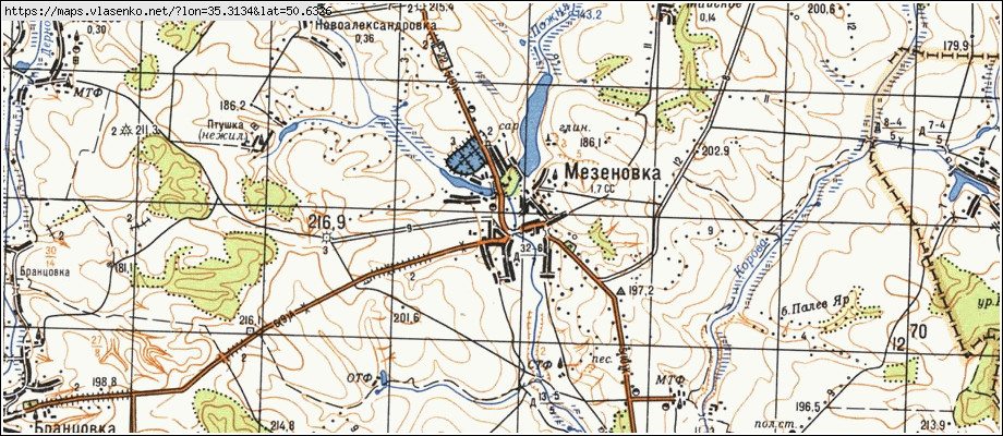 Карта МЕЗЕНІВКА, Сумська область, Краснопільський район