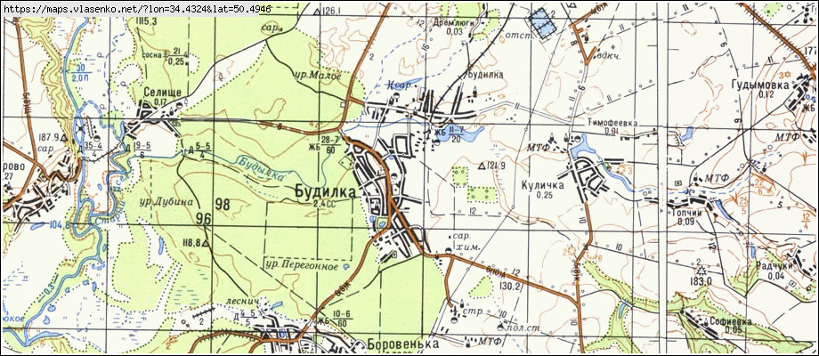 Карта БУДИЛКА, Сумська область, Лебединський район