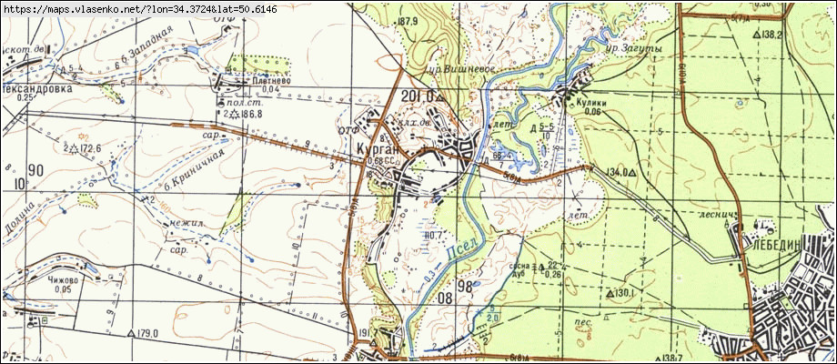 Карта КУРГАН, Сумська область, Лебединський район