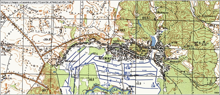 Карта МЕЖИРІЧ, Сумська область, Лебединський район