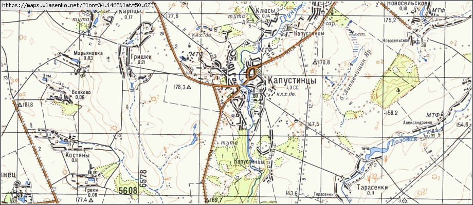 Карта КАПУСТИНЦІ, Сумська область, Липоводолинський район