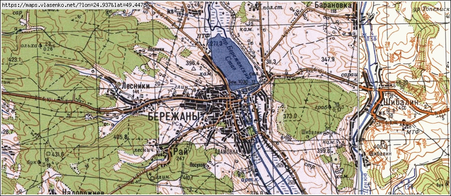 Карта БЕРЕЖАНИ, Тернопільська область, Бережанський район