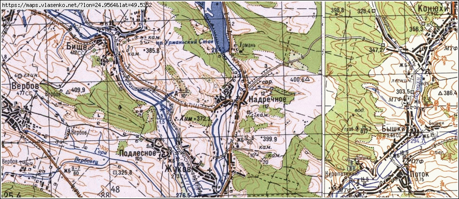 Карта НАДРІЧНЕ, Тернопільська область, Бережанський район