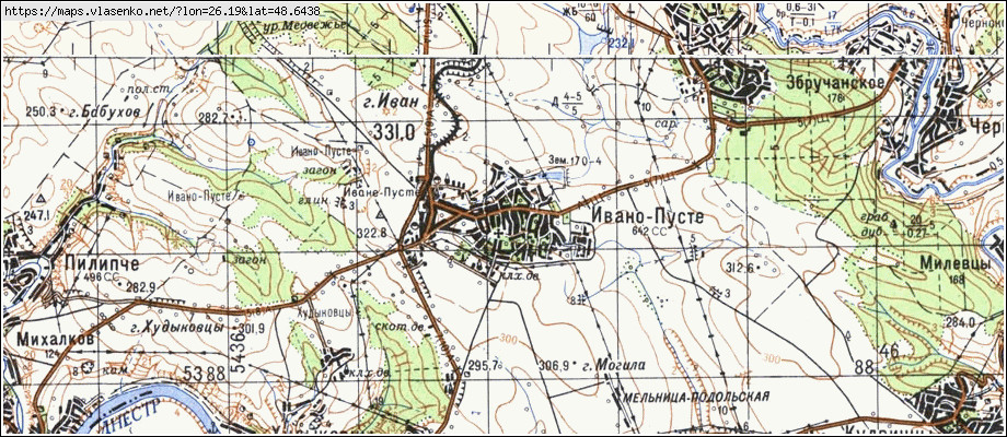 Карта ІВАНЕ-ПУСТЕ, Тернопільська область, Борщівський район