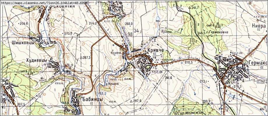 Карта КРИВЧЕ, Тернопільська область, Борщівський район