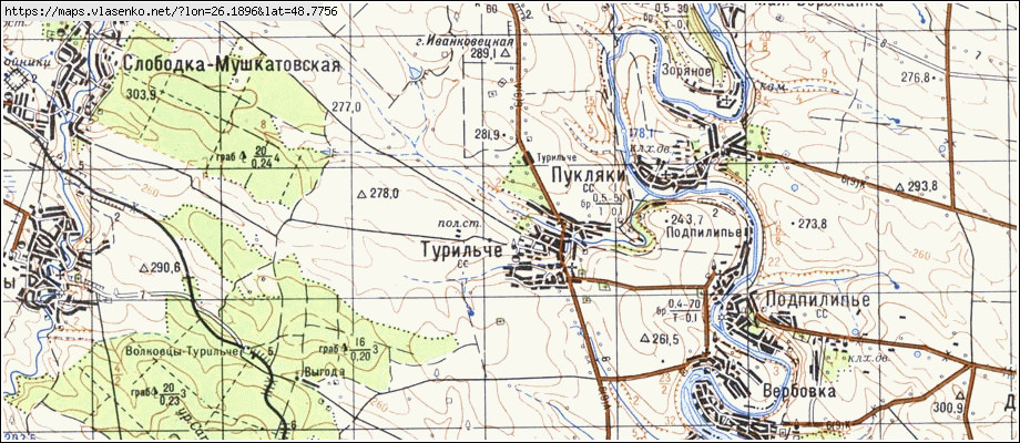 Карта ТУРИЛЬЧЕ, Тернопільська область, Борщівський район