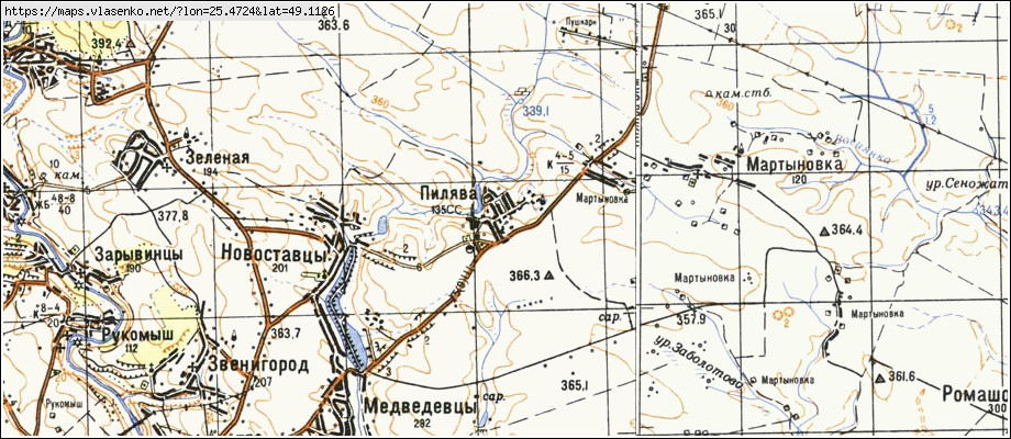 Карта ПИЛЯВА, Тернопільська область, Бучацький район
