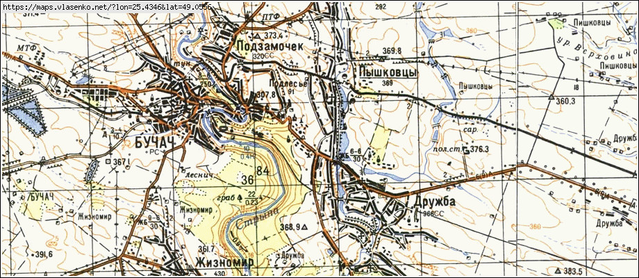 Карта ПИШКІВЦІ, Тернопільська область, Бучацький район