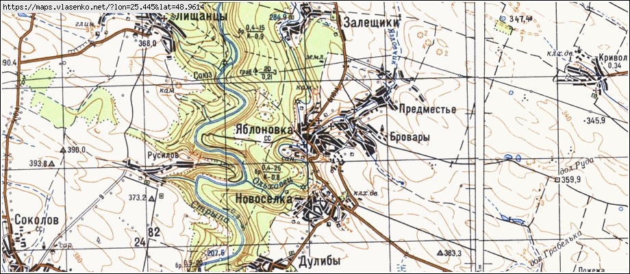Карта ЯЗЛОВЕЦЬ, Тернопільська область, Бучацький район