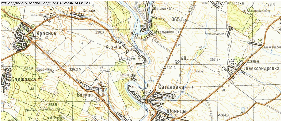 Карта КОЗИНА, Тернопільська область, Гусятинський район