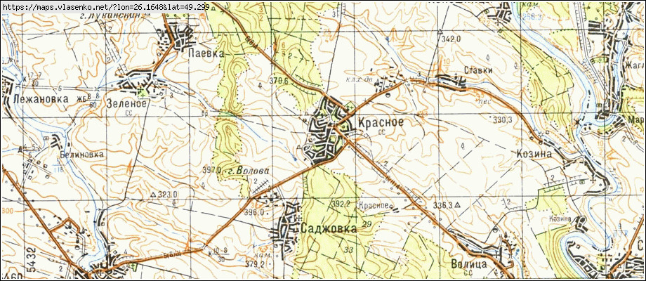 Карта КРАСНЕ, Тернопільська область, Гусятинський район