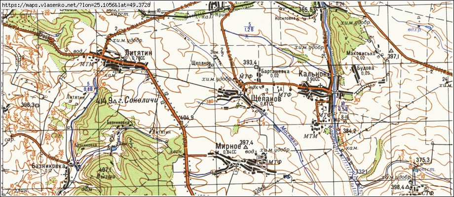 Карта ЩЕПАНІВ, Тернопільська область, Козівський район