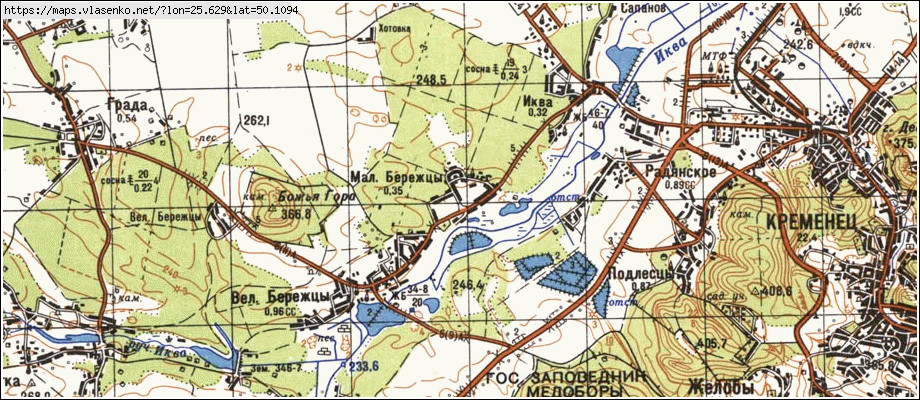 Карта МАЛІ БЕРЕЖЦІ, Тернопільська область, Кременецький район