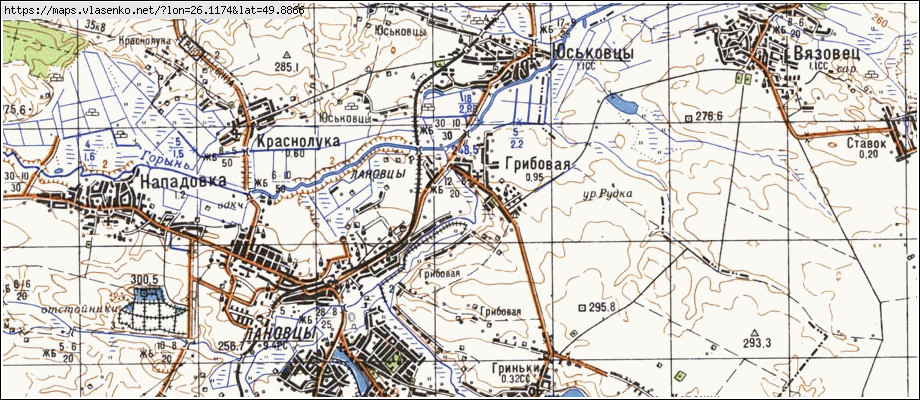 Карта ГРИБОВА, Тернопільська область, Лановецький район
