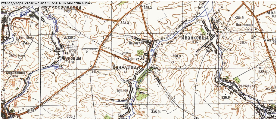 Карта ВАНЖУЛІВ, Тернопільська область, Лановецький район