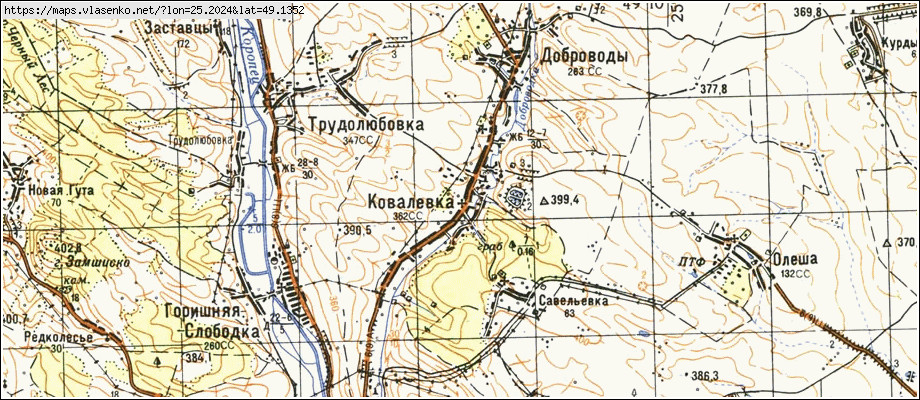 Карта КОВАЛІВКА, Тернопільська область, Монастириський район