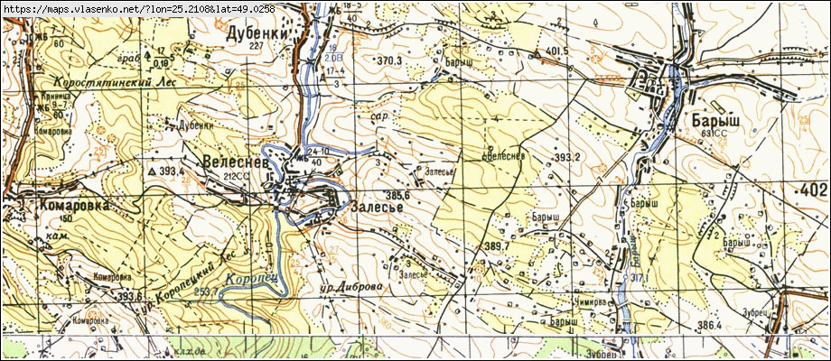 Карта ВЕЛЕСНІВ, Тернопільська область, Монастириський район