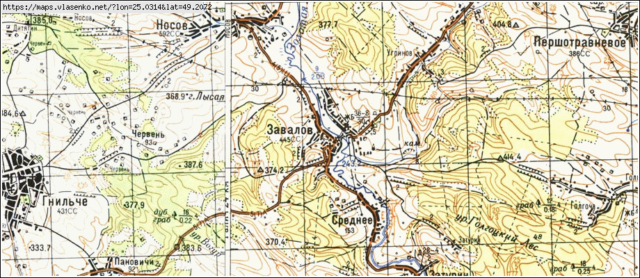 Карта ЗАВАЛІВ, Тернопільська область, Підгаєцький район