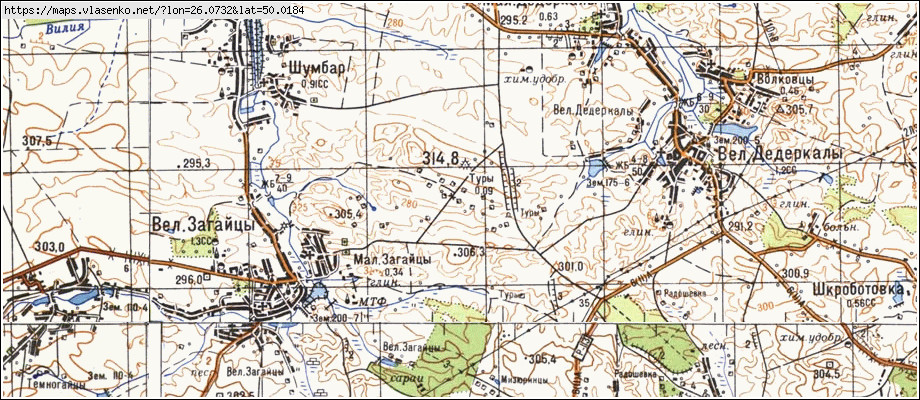 Карта ТУРИ, Тернопільська область, Шумський район