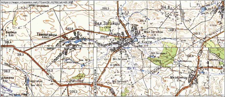 Карта ВЕЛИКІ ЗАГАЙЦІ, Тернопільська область, Шумський район