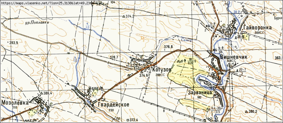 Карта КОТУЗІВ, Тернопільська область, Теребовлянський район