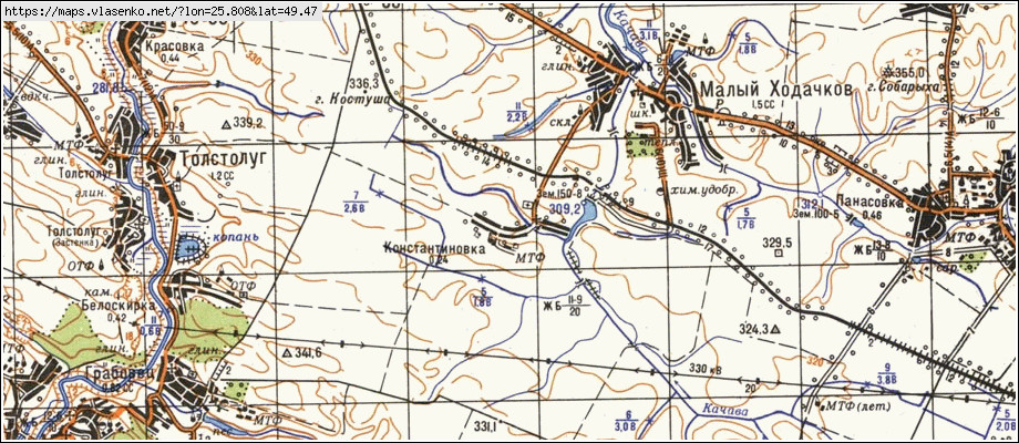 Карта КОСТЯНТИНІВКА, Тернопільська область, Тернопільський район