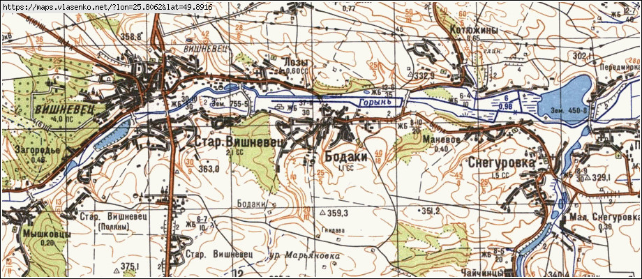 Карта БОДАКИ, Тернопільська область, Збаразький район
