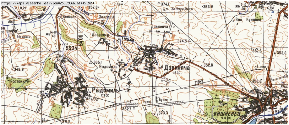 Карта ДЗВИНЯЧА, Тернопільська область, Збаразький район
