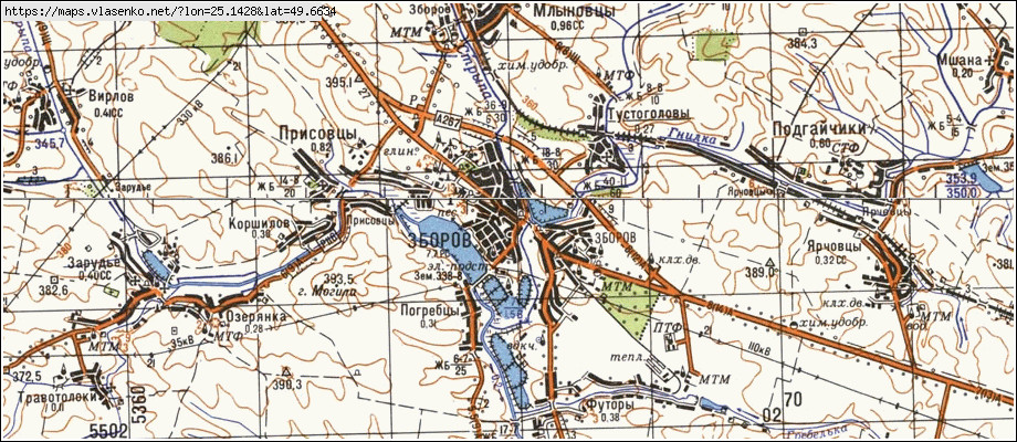 Карта ЗБОРІВ, Тернопільська область, Зборівський район