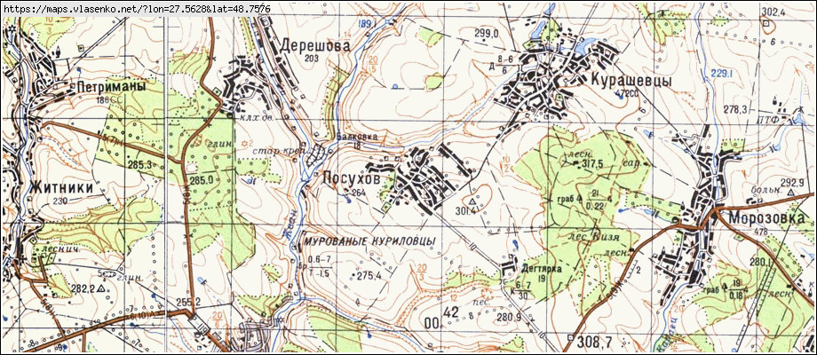 Карта ПОСУХІВ, Вінницька область, Мурованокуриловецький район